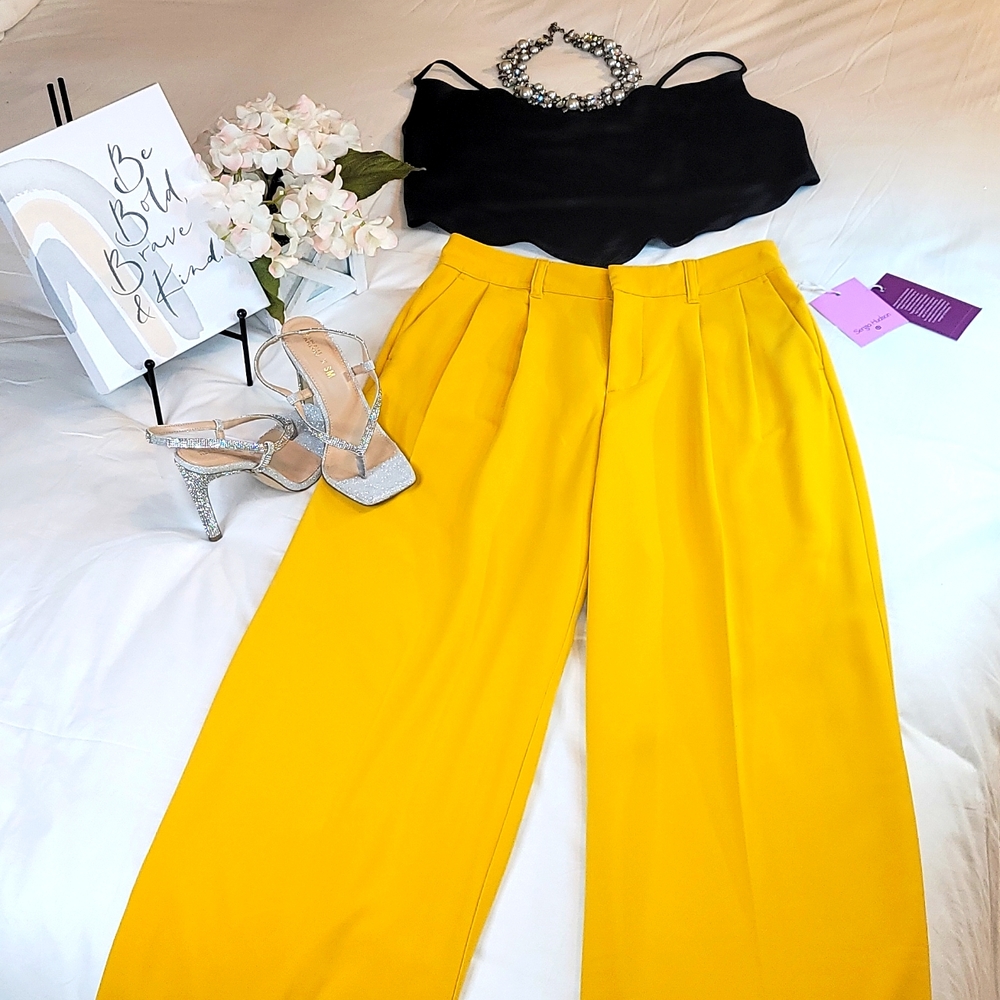 Pants Sergio Hudson Pants Wide Leg Women's Sergio Hudson Yellow Size S